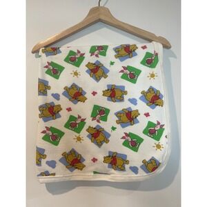 Disney Winnie the Pooh Baby Blanket White Vintage Thermal Waffle Knit 90's Retro